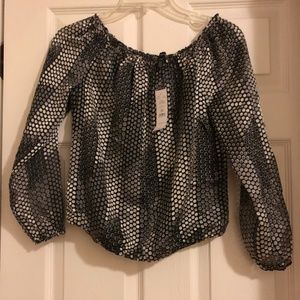 Brand New with tags, Shimmery black and silver polka dot top